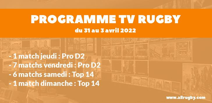 Programme TV Rugby pour le weekend du 31 mars au 3 avril 2022