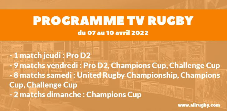 Programme TV Rugby pour le weekend du 7 au 10 avril 2022