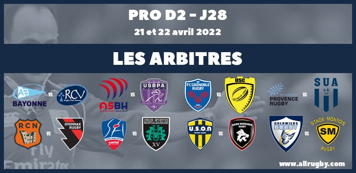 Pro D2 2022 - J28 : les arbitres de la vingt-huitième journée