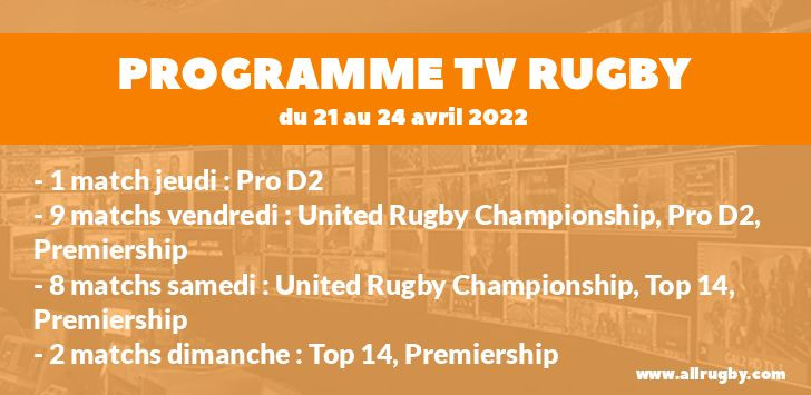 Programme TV Rugby pour le weekend du 21 au 24 avril 2022