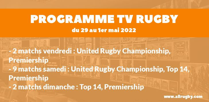 Programme TV Rugby pour le weekend du 29 avril au 1er mai 2022