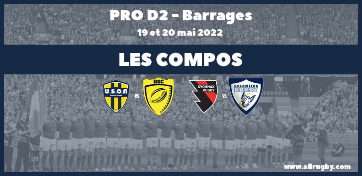 Pro D2 2022 - les compos pour les barrages :  Nevers vs Carcassonne, Oyonnax vs Colomiers
