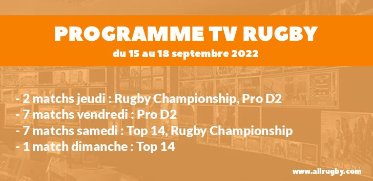 Programme TV Rugby pour le weekend du 15 au 18 septembre 2022