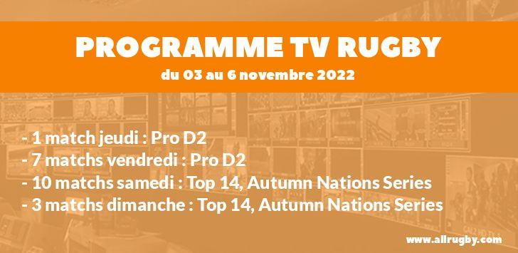 Programme TV Rugby pour le weekend du 3 au 6 novembre 2022