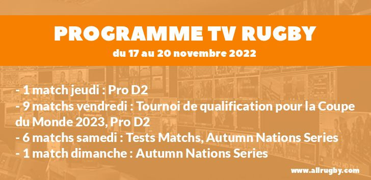 Programme TV Rugby pour le weekend du 17 au 20 novembre 2022