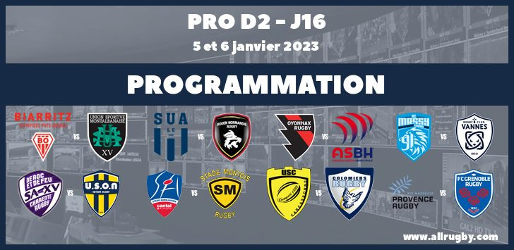 Pro D2 : les horaires de la 16ème journée (les 5 et 6 janvier 2023) et la 17ème journée (les 12 et 13 janvier 2023)