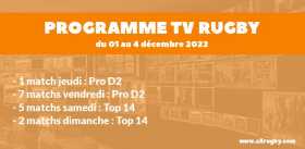 Programme TV Rugby pour le weekend du 1er au 4 décembre 2022