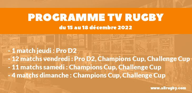 Programme TV Rugby pour le weekend du 15 au 18 décembre 2022