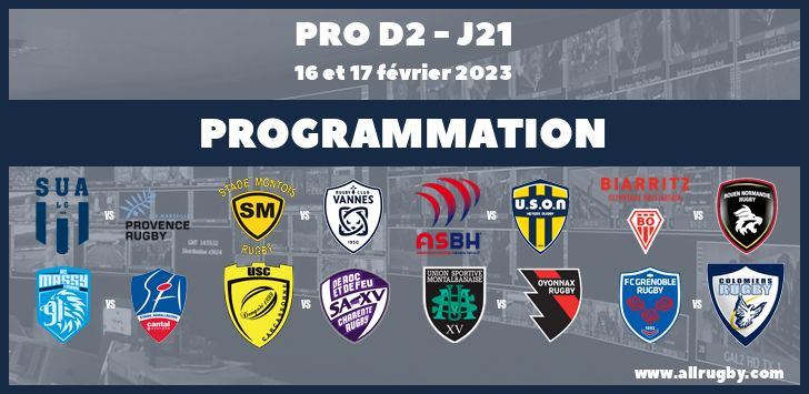Pro D2 : les horaires de la 21ème journée (les 16 et 17 février 2023)