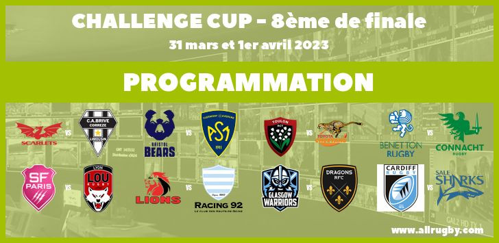 Challenge Cup : les horaires des huitièmes de finale (les 31 mars et 1er avril 2023)