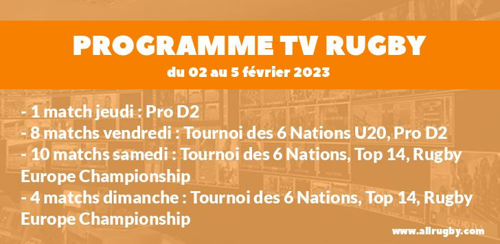 Programme TV Rugby pour le weekend du 2 au 5 février 2023