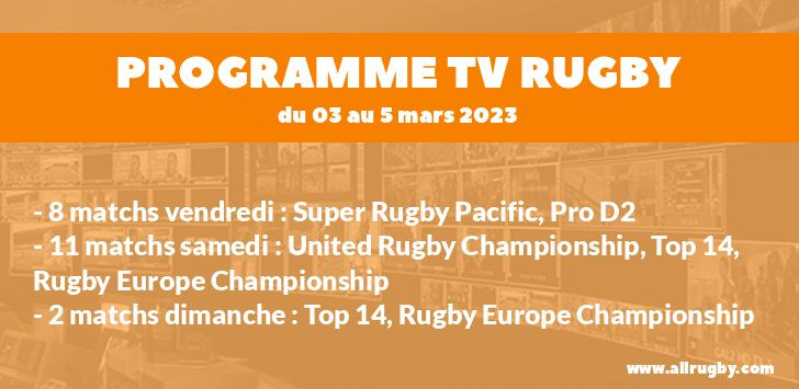 Programme TV Rugby pour le weekend du 2 au 5 mars 2023