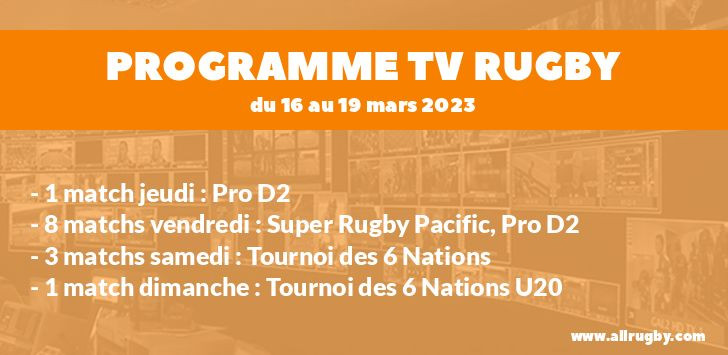 Programme TV Rugby pour le weekend du 16 au 19 mars 2023