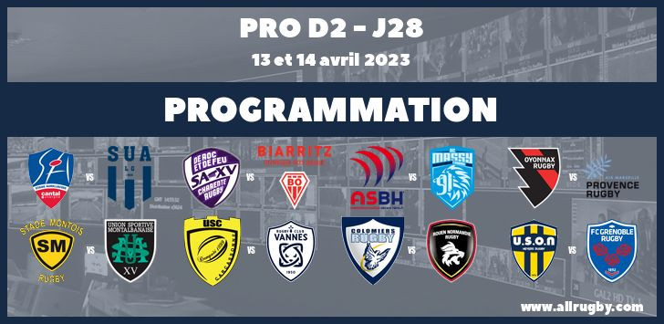 Pro D2 : les horaires de la 28ème journée (les 13 et 14 avril 2023)
