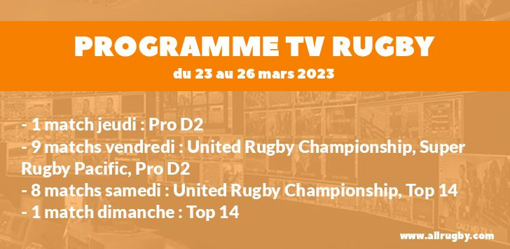 Programme TV Rugby pour le weekend du 23 au 26 mars 2023