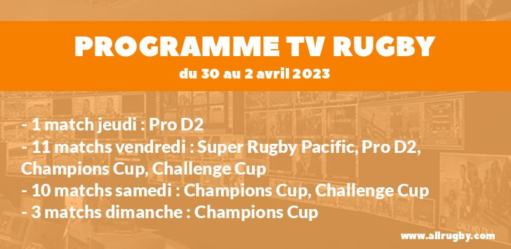 Programme TV Rugby pour le weekend du 30 mars au 2 avril 2023