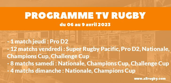 Programme TV Rugby pour le weekend du 6 au 9 avril 2023