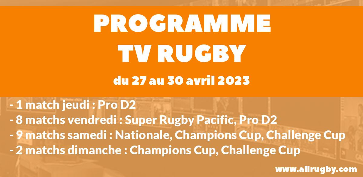 Programme TV Rugby pour le weekend du 27 au 30 avril 2023