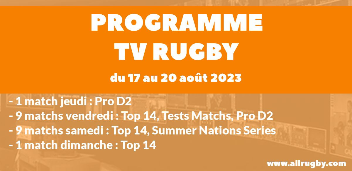Programme TV Rugby pour le weekend du 17 au 20 août 2023