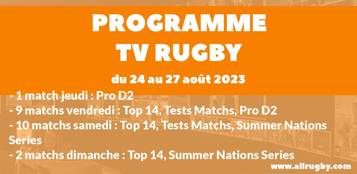 Programme TV Rugby pour le weekend du 24 au 27 août 2023
